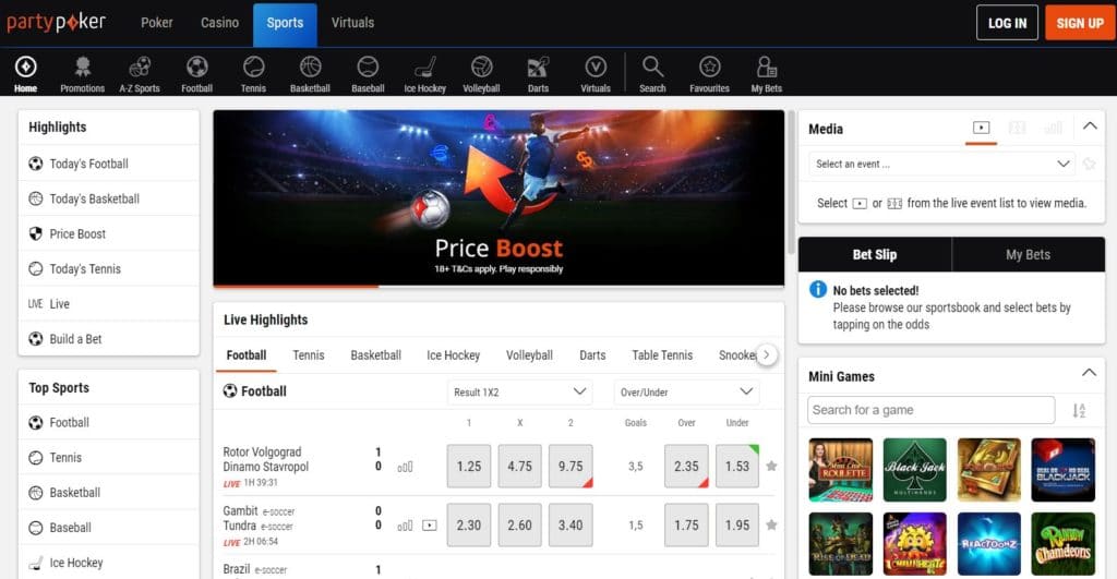 partypoker webová stránka šport