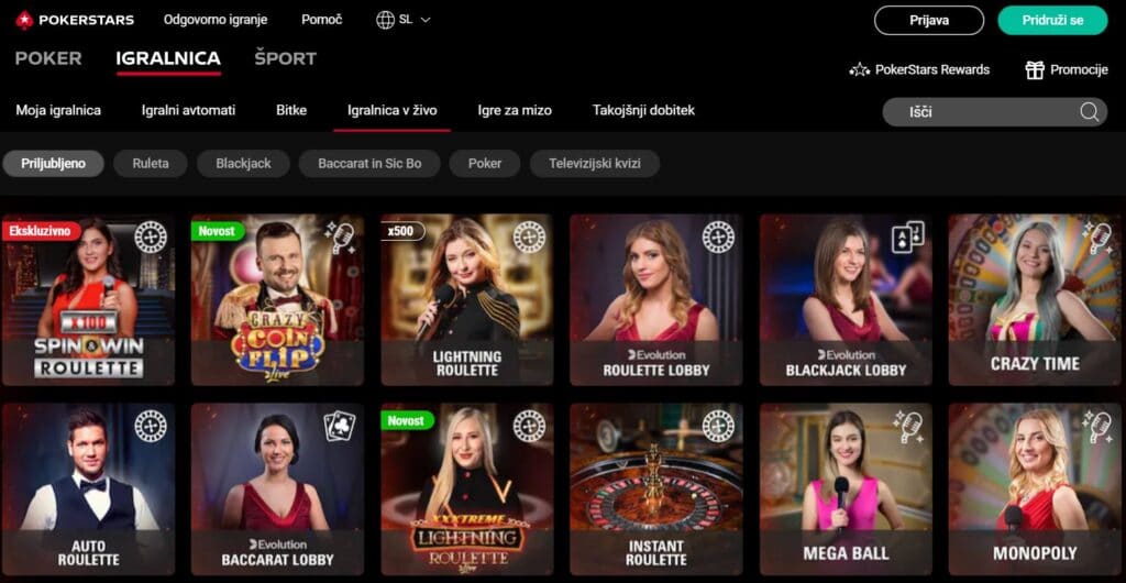 PokerStars Casino naživo