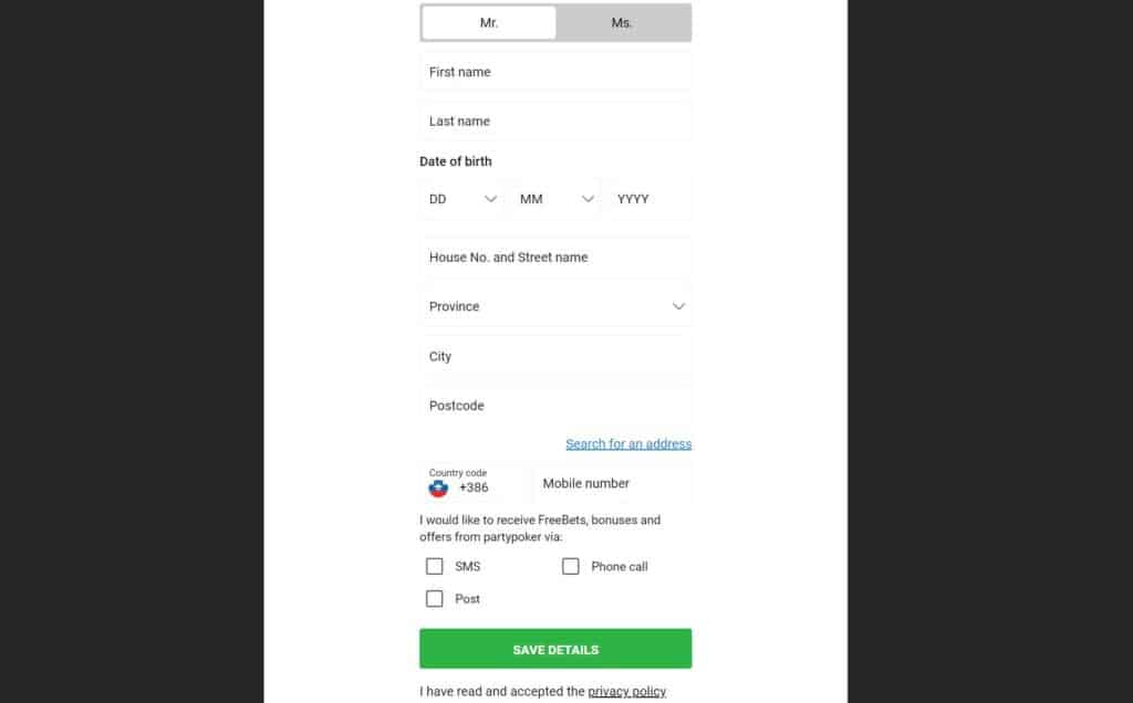 Registrácia partypoker