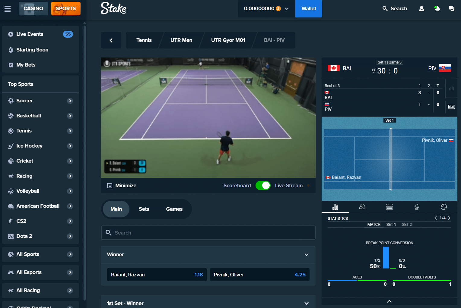 Stake stávková kancelária prenos zápasu naživo